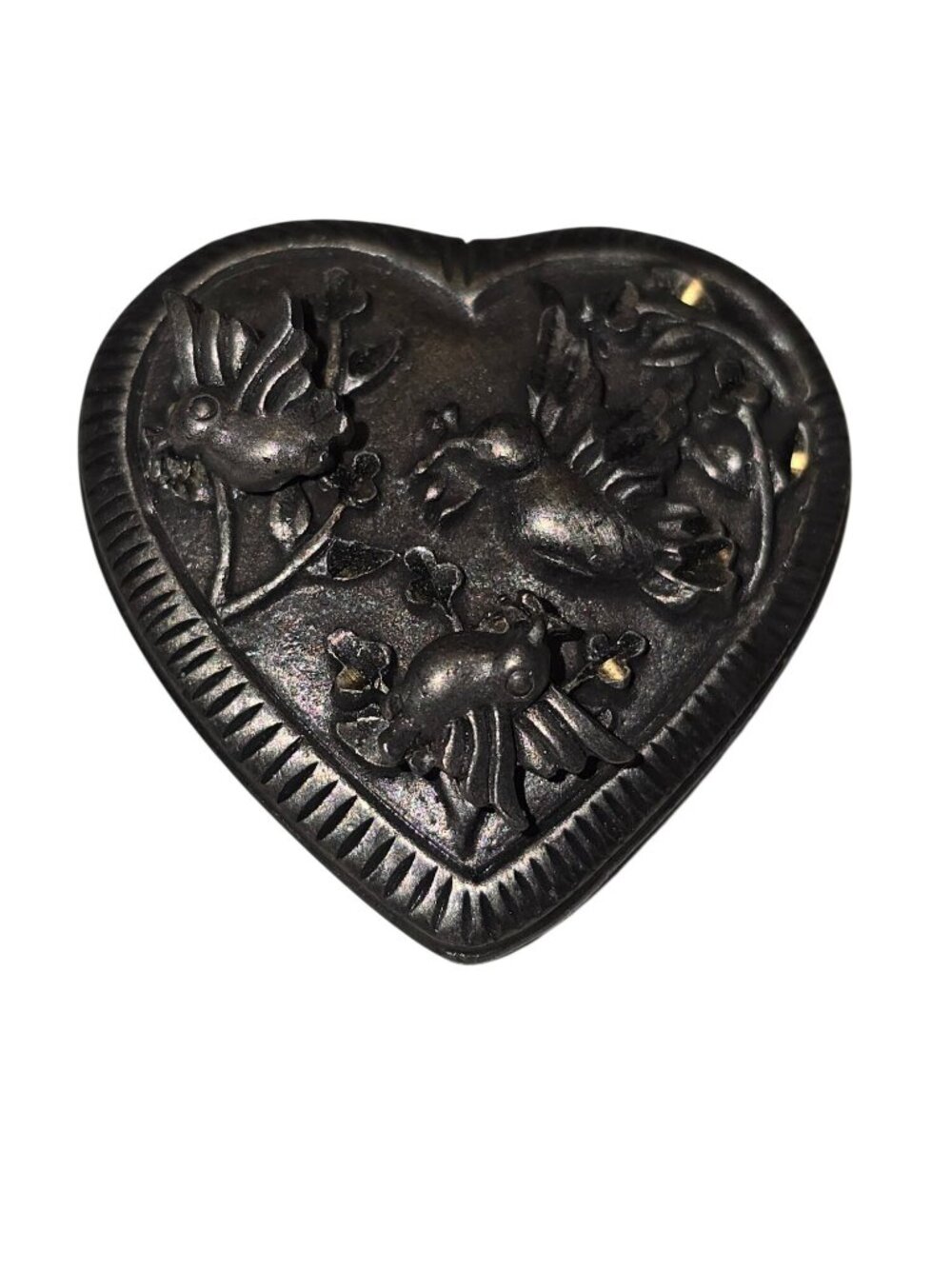 Vintage 1990s Pewter Heart Brooch Removable Bird Earrings Folk Art Pin Duette
